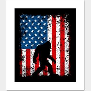 Bigfoot American Flag Sasquatch Posters and Art